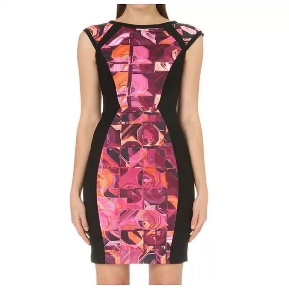 Ted Baker London Jasmaii Pink & Black Geometric Print Sheath Dress Size 0